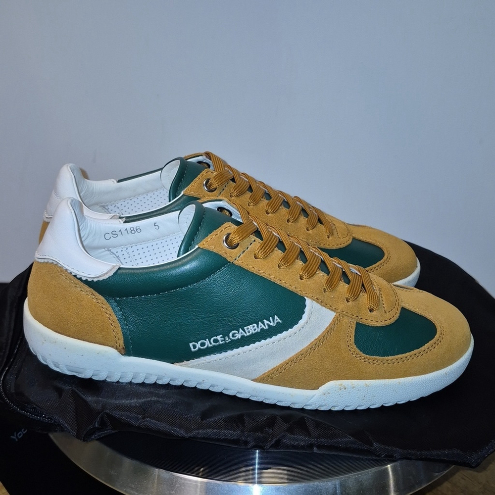 Dolce & Gabbana Low Profile Trainers Tan Suede & Green Leather. sz.8. (#1742) - Picture 4 of 16